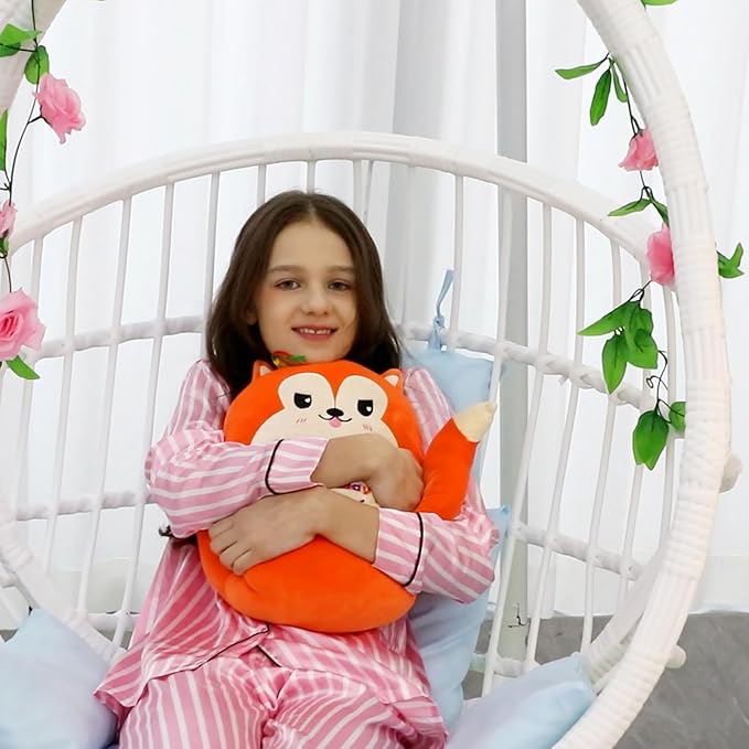 Easfan 12’’ Birthday Fox Plush Pillow Soft Fox Plush Toy Cute Fox Stuffed Animal Home Room Decoration Birthday Gift for Kids Adults,Orange, EF0087_Fox