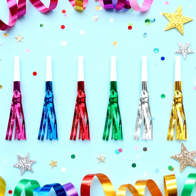 Colorful New Years Noise Makers 24 PCS NYE Party Blowers Blowouts New Years Eve Games Favors Supplies Birthday Pep Rally for Adult Prank Graduation Sporting Events Horns Noisemakers Accessories