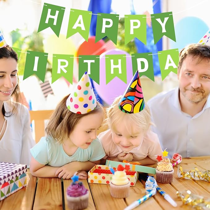Green Happy Birthday Banner Sign Green Bunting Banner Garland for Kids Girls Baby 1st Tea Party Decorations Bunting Flag Party Supplies