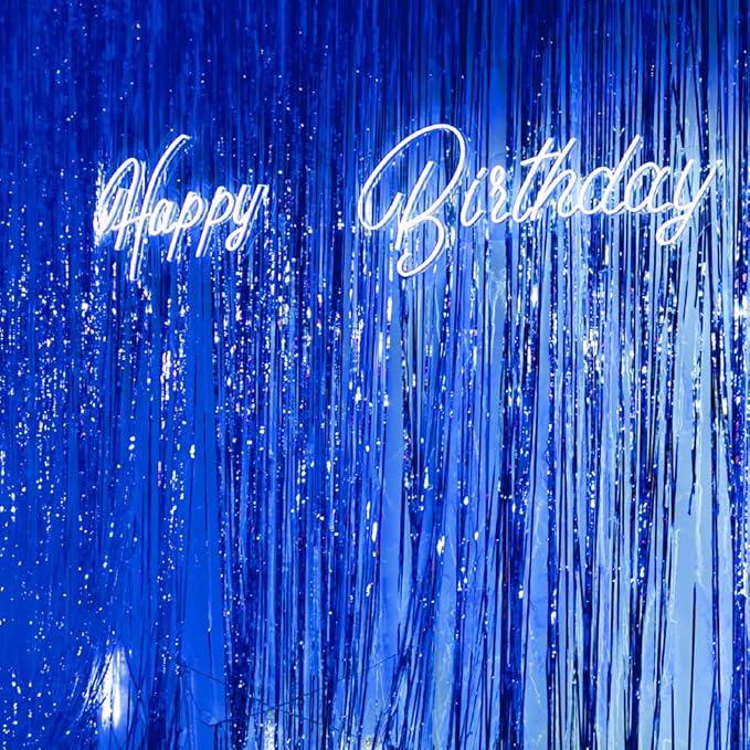 Pack of 2 Royal Blue Foil Fringe Curtains – Blue Tinsel Backdrop for Photo Booth, Birthday, Wedding, Baby Shower, Bachelorette, Christmas & Holiday Party Decorations