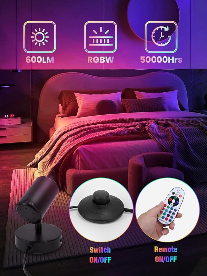 10W LED Spot Lights Indoor RGB Color Changing Uplighting with Remote, 120V Christmas Spotlight Plant Accent Light with Switch for Halloween Party Decoration, 5FT Code, 1 Pack