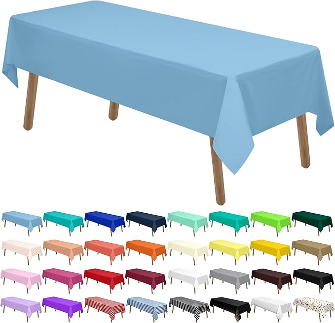 Light Blue Plastic Tablecloths 2 Pack Disposable Table Covers 54 x 108 Inch Baby Shower Party Tablecovers PEVA Sky Blue Table Cloths for BBQ Picnic Birthday Wedding Parties 8 ft Rectangle Table Use