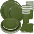 Whaline 100Pcs Olive Green Tableware Set Wedding Disposable Dinnerware Set 50Pcs Paper Plates 25Pcs Napkin 25Pcs Cups for Birthday Bride Shower Party Supplies Table Decorations