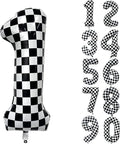 40 Inch Checkered Number Balloon 1 Black and White Number 1 Balloon Foil Helium Balloons for Birthday Party Decoration Girls Boys Baby Shower Anniversary Decoration Race Car Party Decoration