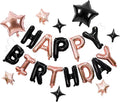 Happy Birthday Banner with 3D Mylar Foil Letter Balloons & 8pcs Star Balloons - Birthday Party Decorations for Kids, Boys, Men & Adults - Black & Rose Gold
