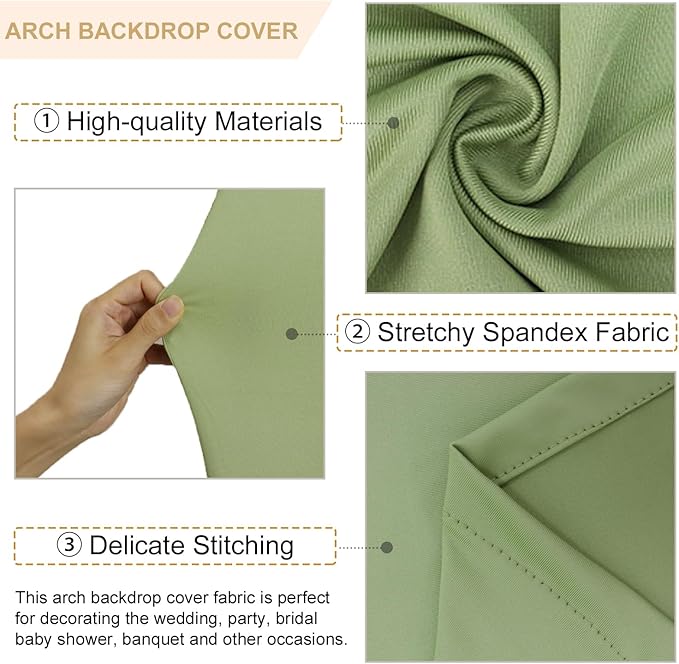 Wedding Arch Cover Set of 2 Sage Green Arch Backdrop Cover 6 7.2FT Spandex Arch Backdrop Covers for Arch Stand Round Top Arched Backdrop Cover Arch Cover Stretchy Backdrop for Wedding Party
