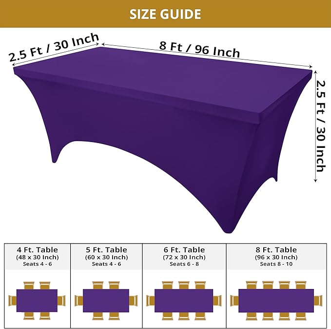 Utopia Kitchen Spandex Tablecloth 2 Pack [8FT, Purple] Tight, Fitted, Washable and Wrinkle Resistant Stretch Table Cloth Rectangle Cover for Trade Show, Weddings & Parties [96Lx30Wx30H Inch]