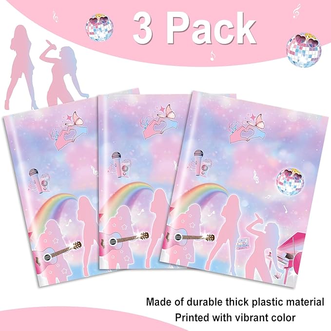 Avezano 3 pcs Music Birthday Tablecloths Popular Music Birthday Tablecover Pastel Bday Party Decorations Singer Fans Plastic Rectangle Tablecloth 108x54 inch