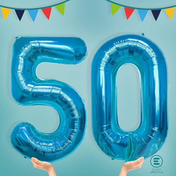 40 Inch Large Blue Number Celebration and Decoration Balloon for Birthday Parties, Graduations, Anniversaries, Weddings, Photo Shoots, Special Events - Helium Foil Mylar (Blue Number 50)