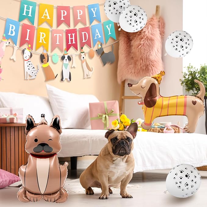 20 Pcs Dog Birthday Party Decoration Set Include Dog Foil Balloons Puppy Birthday Banner Paw Print Balloons Standing Cute Animal for Baby Shower Pets Themed Party Supplies Favors