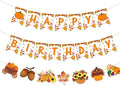 Fall Thanksgiving Happy-Birthday Party-Decorations Banner - 2pcs Orange Garland,Autumn Pumpkin Turkey Flowers Maple Leaves Hanging Swirls Streamers Decor Panduola