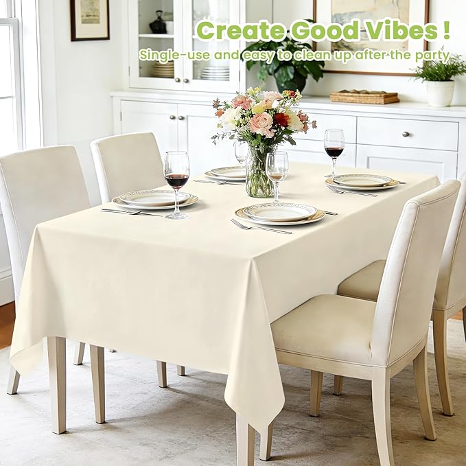 Mulbozy Cream Plastic Table Cloth Disposable 4 Pack, 54 × 108 Inch Tablecloths Rectangle, Ivory Plastic Table Cover for Party Decor