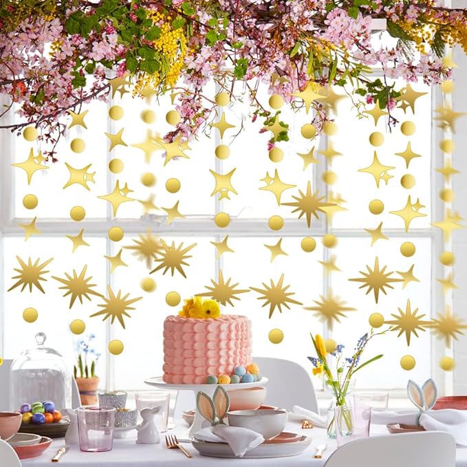 Glitter Star Garlands Decorations, 46Feet Star Paper Garland Banner, Circle Dot Star Hanging Streamers for Valentine's Day Wedding Birthday Anniversary Ramadan Graduation Party Supplies Decorations