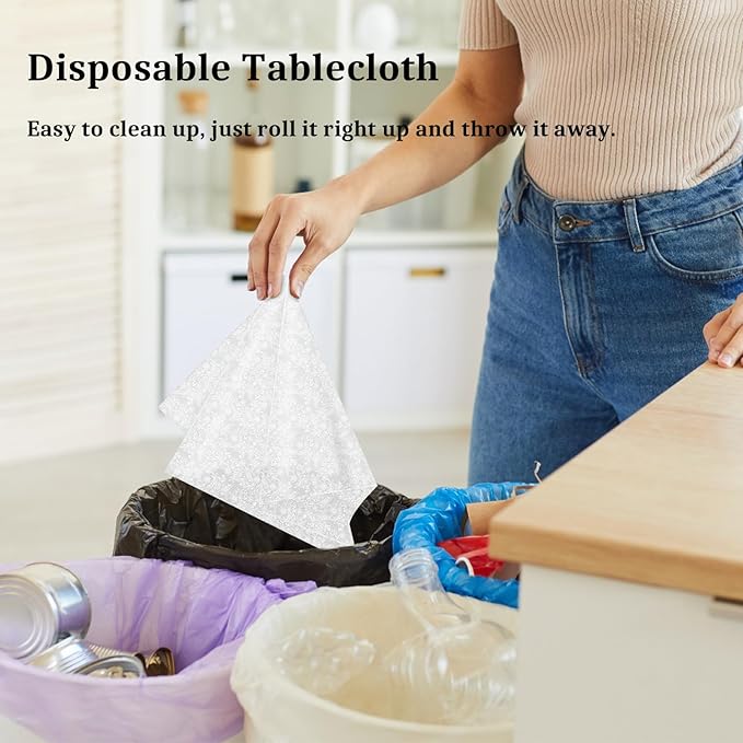 Mulbozy 2 Pcs Plastic Lace Tablecloth, Disposable White Transparent Table Cloth, 54 X 108 Inch Lace Tablecover Rectangular for Wedding Party, Bridal Shower, Baby Shower Reception Table Decoration