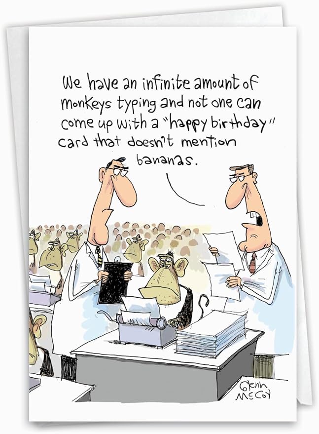 NobleWorks - Funny Birthday Greeting Card with 5 x 7 Inch Envelope (1 Card) Bday Typing Monkeys C7887BDG