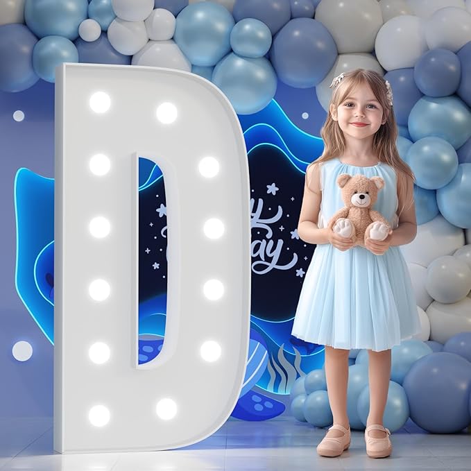 Big Marquee Light-up Letter Decorations: 4 Feet Tall Large Letters D Marry Me Proposal Gender Reveal Alphabet 4FT Sign Graduation Party Wedding Engagement Anniversary HOCO Decor Mosaic Balloon