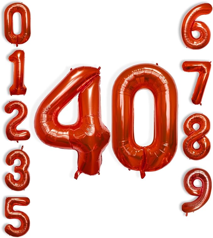 40 Inch Large Red Number Celebration and Decoration Balloon for Birthday Parties, Graduations, Anniversaries, Weddings, Photo Shoots, Special Events - Helium Foil Mylar (Red Number 40)