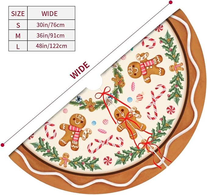 Candy Gingerbread Man Christmas Tree Skirt Xmas Tree Mat Halloween Thanksgiving Christmas Tree Ornaments Decorations Holiday Party Indoor Outdoor 36"