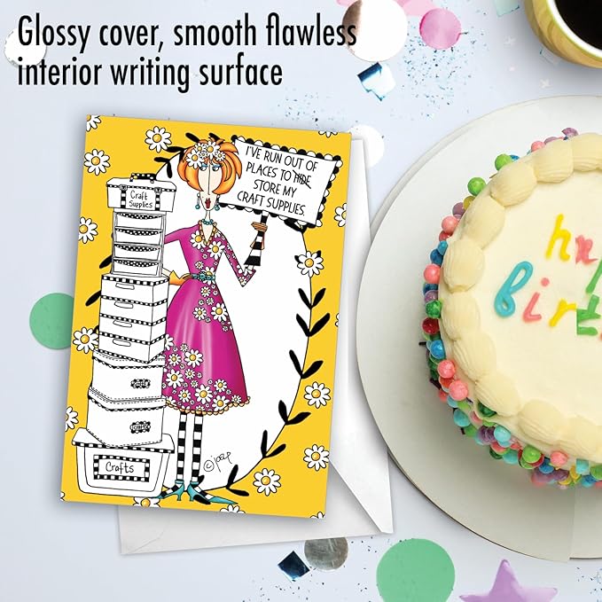 NobleWorks - 1 Funny Birthday Card for Women, Wife - Happy Bday Cartoon, Woman Notecard with Envelope - Craft Supplies C3665BDG