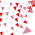 32 Ft Red Plaid Checkered White Pennant Banner Flags Triangle Bunting Garland for Carnival Red Party Decorations for Christmas Wedding Birthday Picnic Outdoor Family Holiday Celebrations