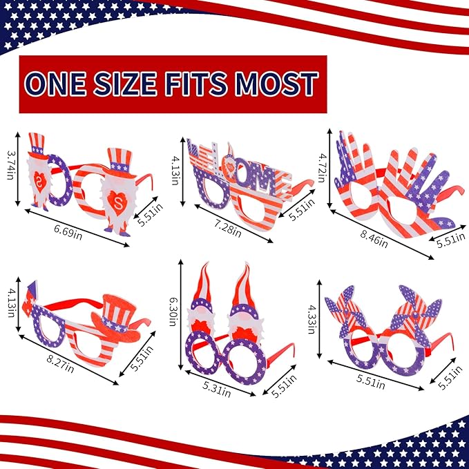 Wecoe 12pcs Independence Day Eyeglasses Eyewear Memorial Day Patriotic Celebrations Party Favors Supplies Decorations