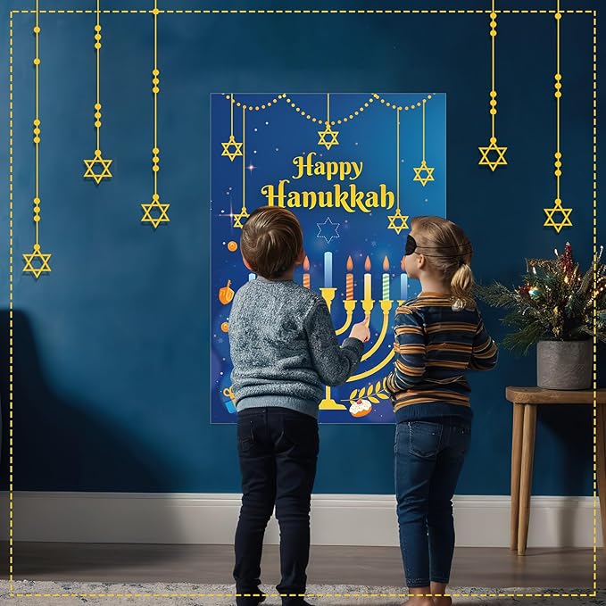 AUGSUN Hanukkah Games Chanukah Game for Kids Adults Hanukkah Decorations Chanukah Activities Pin The Star On The Menorah Hanukkahs Party Games Chanukah Party Favors Supplies Decorations