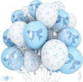 Blue and White Balloons Set, 12 Inch Light Baby Blue White Clear Bow Latex Balloon for Wedding Bridal Engagement Bachelorette Baby Boy Shower Winter Princess Birthday Theme Party Decorations Supplies