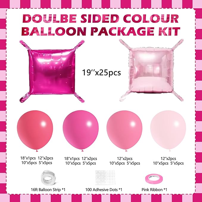 75Pcs Hot Magenta Pink Square Foil Balloons Wall Tunnel Backdrop Double Sided with Pink Balloons Arch Garland Kit for Anniversary Bachelorette Birthday Valentines Day Party Decoration