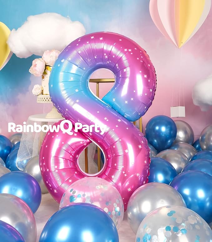 8 Balloon Number 40 Inch for Boy or Girl Big Starry 0-9 Foil Mylar Large 8 Number Balloon Happy 8th Birthday Party Anniversary Decorations Supplies