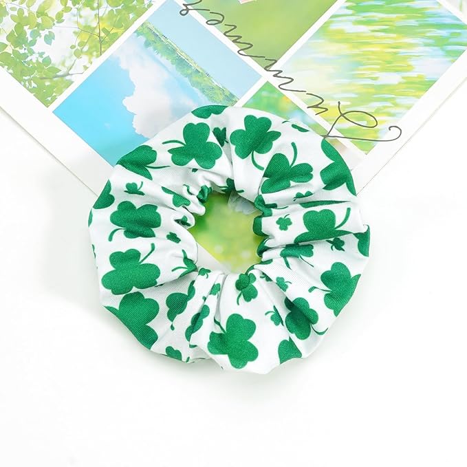 St.Patrick's Day Hair Ties for Woman Girls Green Striped Plaid Shamrock Hair Scrunchies Elastic Irish Lucky Leaf Hair Tie St.Patricks Party Supplies Hair Accessories