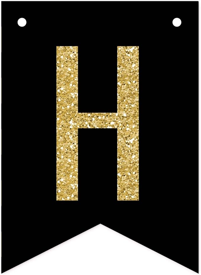 Andaz Press Faux Gold Glitter on Black Party Banner Decorations, Happy Graduation!, Approx 5-Feet, 1-Set, Colored Hanging Pennant Decor
