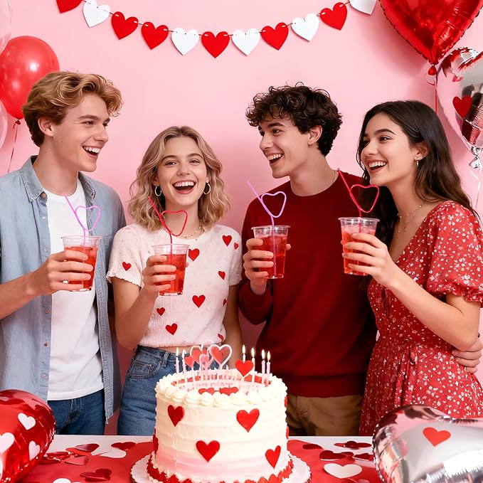 24PCS Valentine’s - Day - Wedding - Bachelorette - Party - Straws - Supplies - Decorations - Heart Shaped Drinking Straws for Galentine's Day V- Day Party Favors，Bridal Shower Birthday Parties Decor