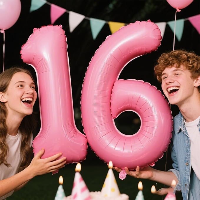 40 Inch Pink Number 16 Digital Balloon,Jumbo Mylar Foil Helium Balloon for 16 Balloons for Birthday Party,Wedding Anniversary Party Decorations
