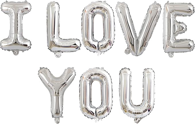 2 Set 16Pcs Silver I LOVE YOU Letter Balloons 16in Balloon Foil Letter Decorations Party Decor Silver Letter Balloons I LOVE YOU Party Supplies