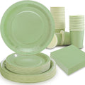 Sage Green Paper Plates, Plates and Napkins Party Supplies 200 Pcs, Greenery Bridal Shower baby decorations Birthday Serves 50, Medium