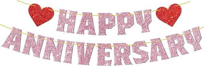 Happy Anniversary Banner Pink Glitter 10th 20th 30th Wedding Birthday Anniversary Party Decorations Supplies We Still Do