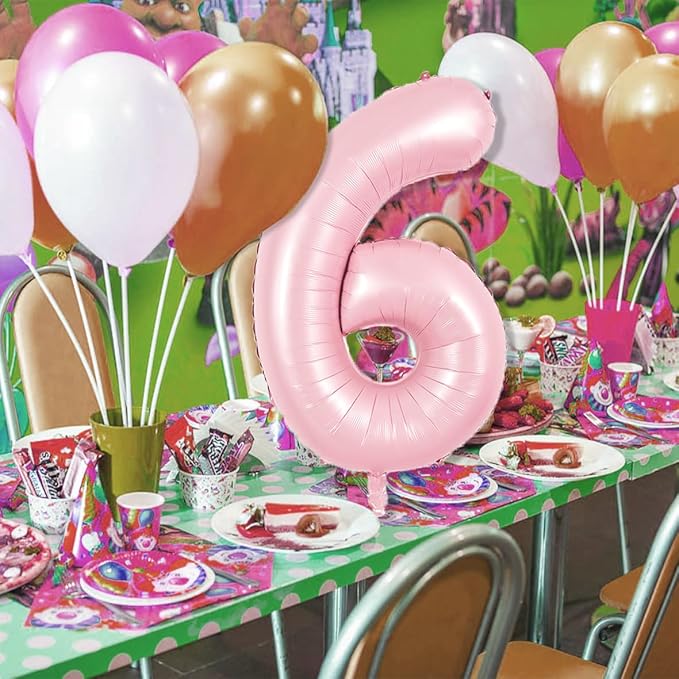 TONIFUL 40 Inch Pastel Pink Number 6 Balloon Balloon Big Pink Digital 6 Balloon for Girl's Birthday Party Wedding Bridal Shower Engagement Anniversary Photo Shoot Supplies