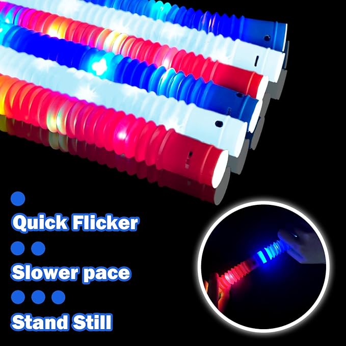 Patriotic Accessories Toys Gifts for Kids ＆ Adults 9 PCS, Red White Blue Light up Pop Tubes Neon Bracelets Necklaces for Parade Throws, USA Party Favors Supplies Decorations for Labor Veterans Day