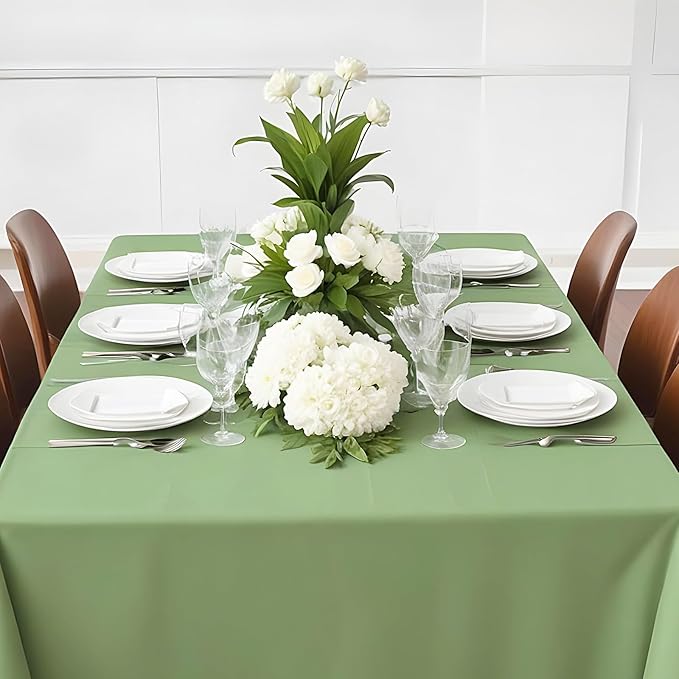 6 Pack Plastic Sage Green Tablecloth, 54 X 108Inch Disposable Easter Scalloped Table Cloth for Rectangle Table Waterproof Spring Table Cover for BBQ Picnic Wedding Bridal Shower Baby Shower Tea Party