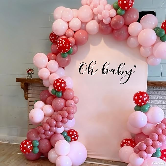 Red Pink Balloon Arch Kit, 120pcs Straw berry Balloon Garland Kit With Red Heart Latex Balloons Polka Dot Balloons For Straw Berry Theme Birthday Baby Shower Party Wedding Bachelorette Anniversary