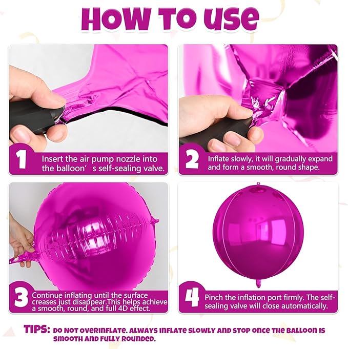 12Pcs Hot Pink Round Balloons Foil, 22" 18" 15" 10" 4D Round Ball Balloon, Large Hot Pink Metallic Balloons for Wedding Anniversary Birthday Party Baby Shower Princess Decorations Supplies