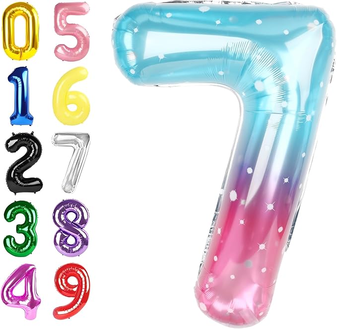 7 Balloons for Birthday Girl, 17th Birthday Decorations For boys And Girls, 40 Inch Pink Blue Purple Balloons for 7, 17, 27, 70 Birthday, Wedding Anniversary, Christmas, New Year Party Decoration