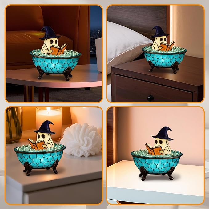 Halloween Ghost Bubble Bath Lamp, Cute Bathtub Ghost Night Lights for Halloween Decor, Reading Books Nightlight, Halloween Decorations for Indoor Readers & Book Lover Desk Home Party