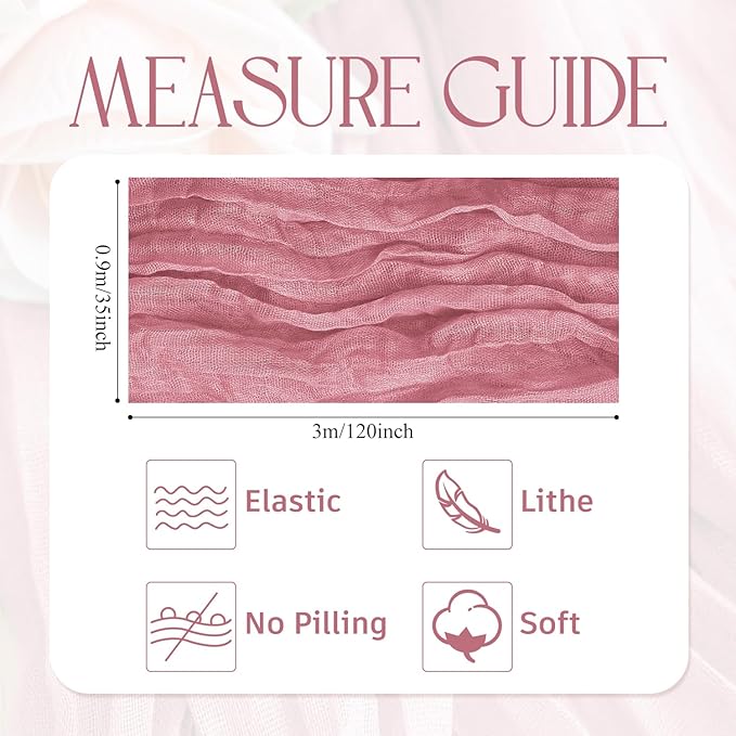 Wokceer Cheesecloth Table Runner 12Pack 10FT Dusty Rose Boho Gauze Cheese Cloth Table Runner for Party Long Rustic Sheer Table Runners for Baby Bridal Shower Wedding Easter Table Decor