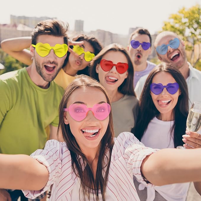 PLULON Heart Sunglasses for Women 5/12/25 Pcs, Heart Glasses Valentine Day Rimless Shaped Candy Color Fun Glasses Party Favor