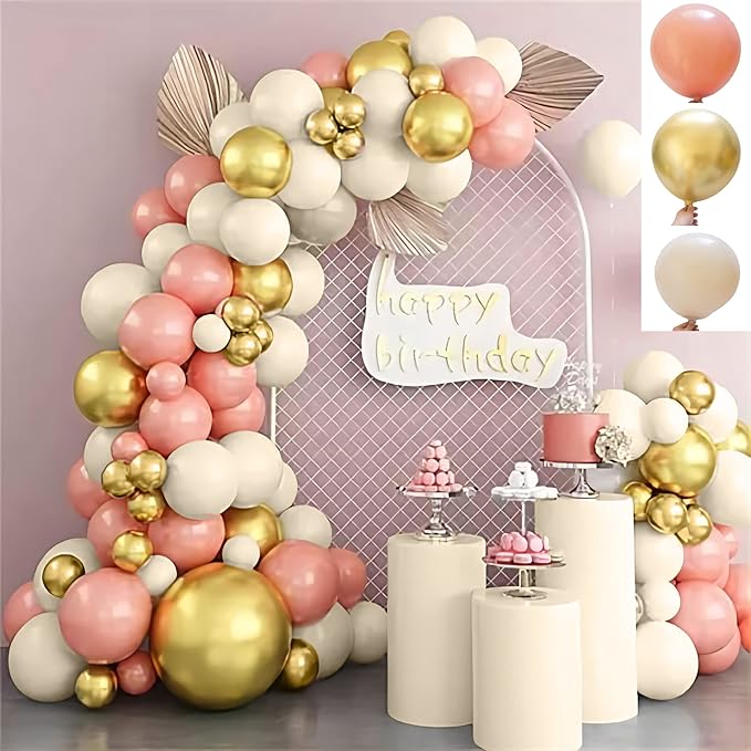 156pcs Dusty Pink Retro Blush Gold Sand White Balloon Garland Kit Arch, 5''/12''/18'' Different Sizes Retro Rose Latex Balloons For Wedding Engagement Baby&Bridal Shower Birthday Party Decoration