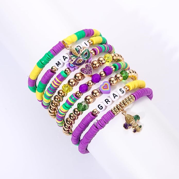 Surfer Heishi Bracelets for Women Stackable Rainbow Vinyl Disc Clay Beaded Stretch Bracelets Elastic Layering Friendship Bracelets Boho Summer Beach Jewelry