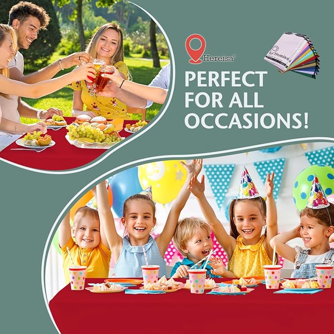 Disposable Plastic Tablecloth 54x108 Inch Rectangle - Red, 4 Pack Waterproof & Tear-Resistant Party Table Cover for Dining, Picnic, Crafts, Holiday Decor