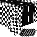 WNINK 6 Pack Race Car Table Cloth Black and White Gingham Tablecloths Disposable Plastic Buffalo Check Tablecloth Checkered Flag Covers for Birthday, Outdoor Picnic, Birthday, Camping 54 × 108 Inch