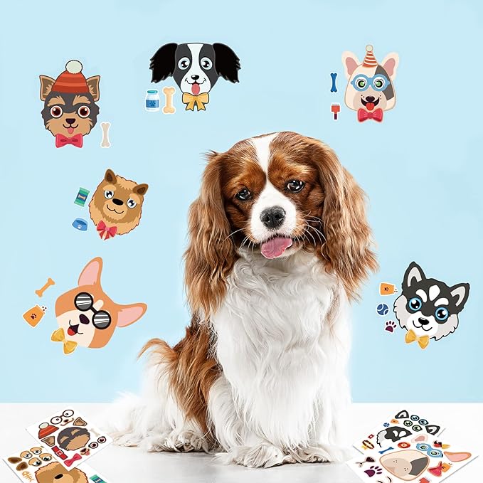 24 Sheets Dog Make a Face Sticker Sheets for Kids Todders Activities, Make Your Own Stickers for Kids Birthday Party Favor Supplies Craft